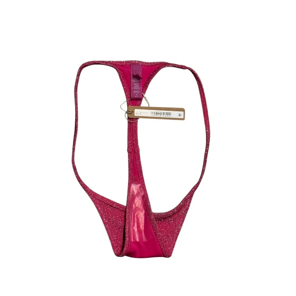 SKIMS Glitter Swim String Thong Magenta Pink Metallic Bikini Bottom Med NWT